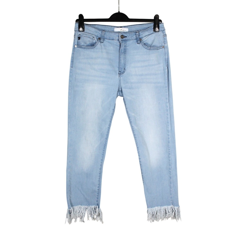 KANCAN Stretch Denim MID-RISE Light Wash MJ RIPPED FRINGE HEM Skinny Jeans 13/30